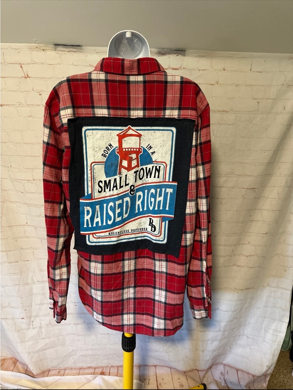 Upcycled Born In a Small Town & Raised Right Tee Button Down Shirt Sz XL